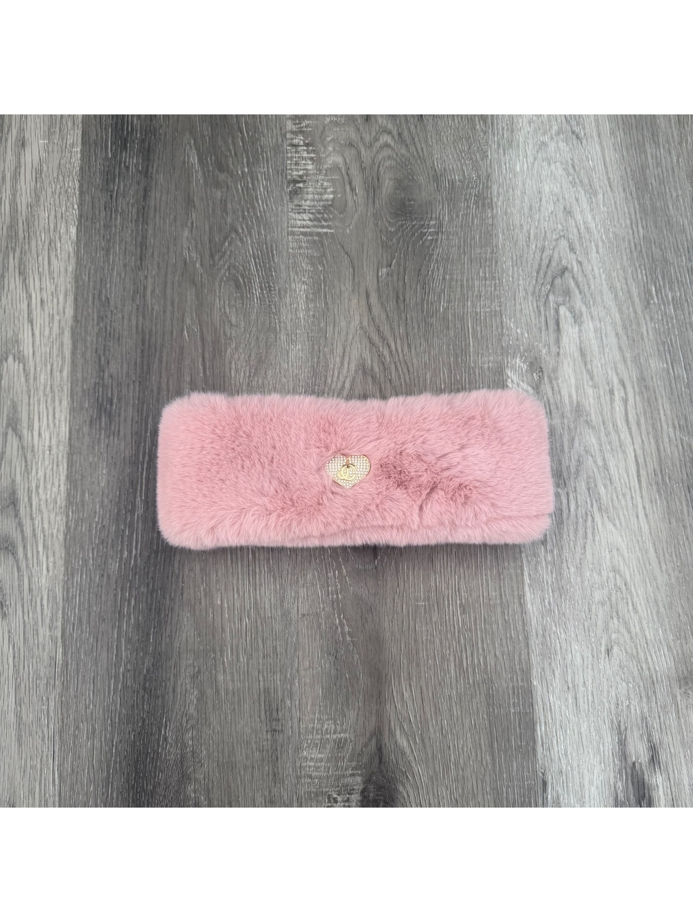 Juicy Couture Faux Fur Winter Headband in a dusty blush pink color
